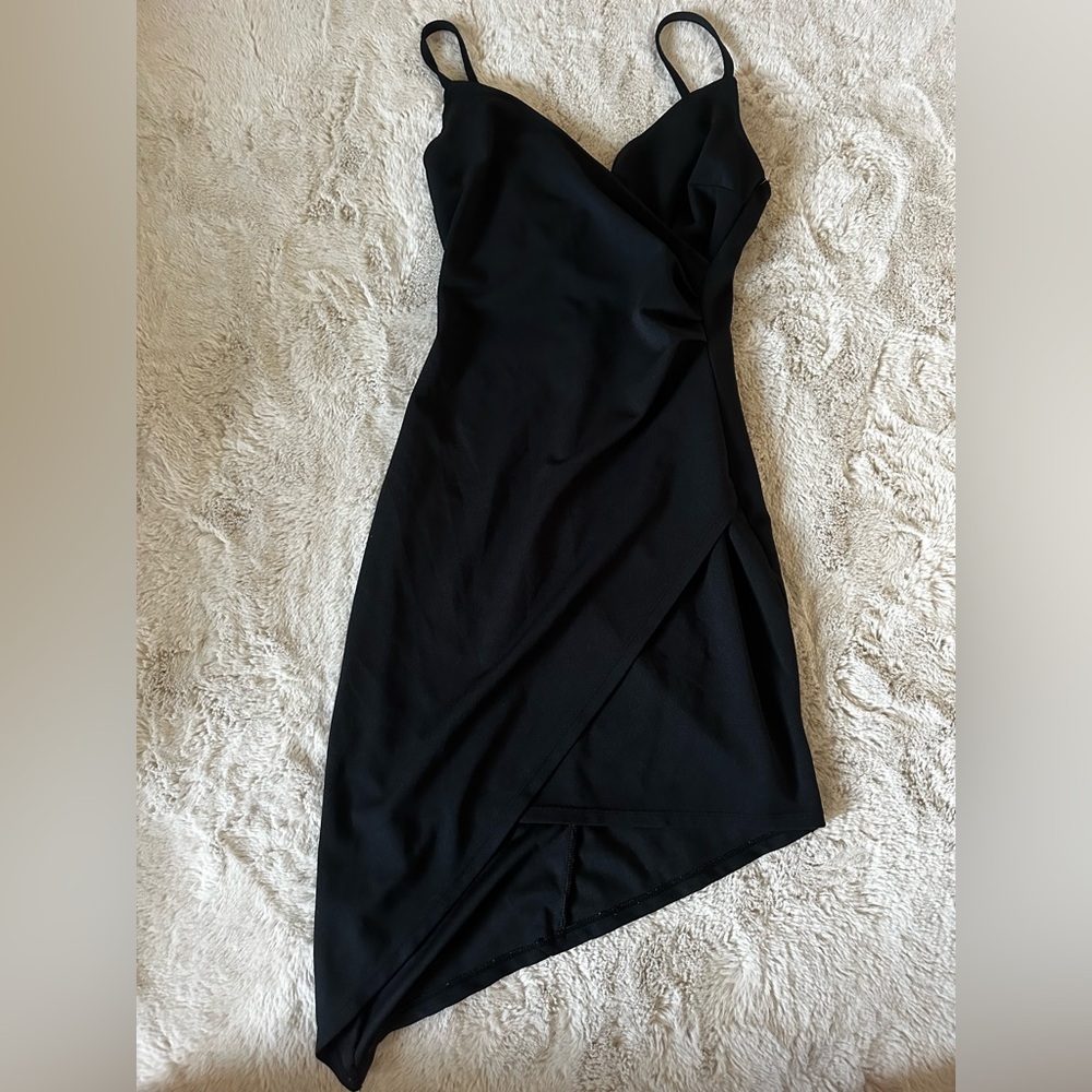 Planet Gold Black Asymmetrical Slip Dress